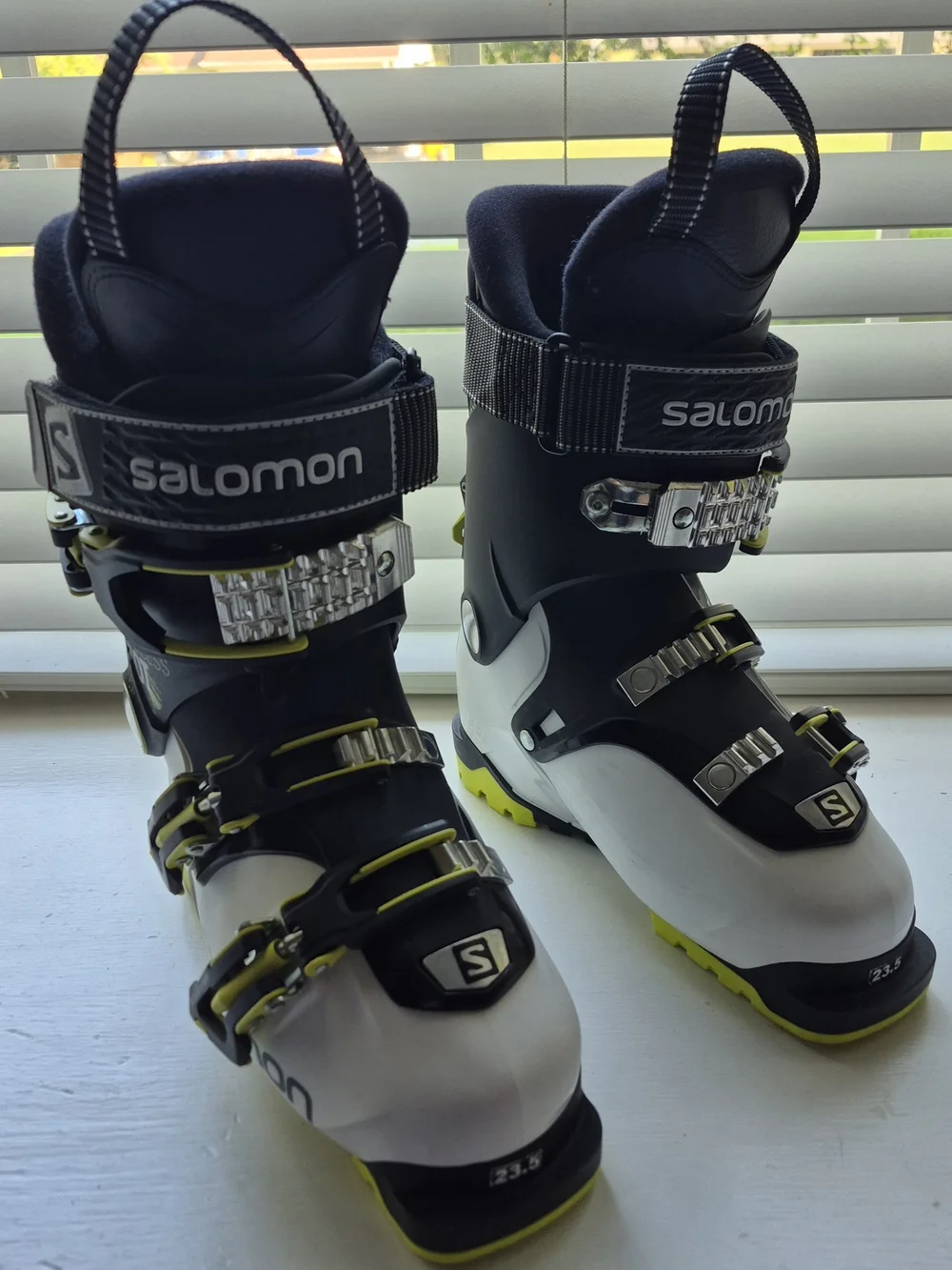 Salomon Ski Boots in White with Neon Yellow Accents